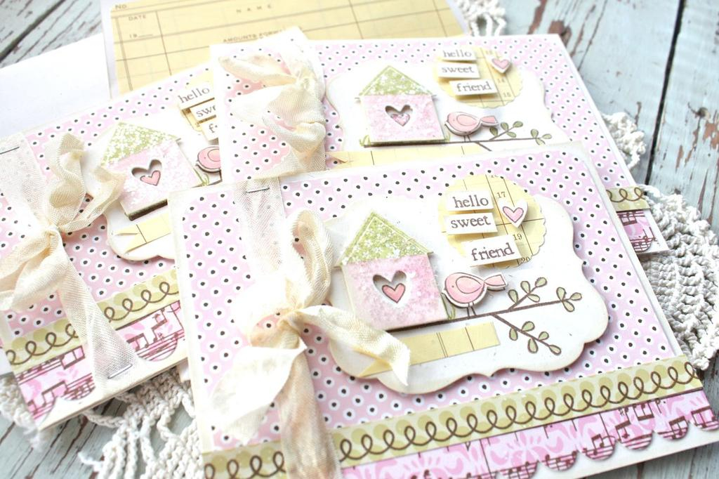 Stamps:Itty Bitty Bird, Love Lives Here, Background Basics: Sheet Music<br />
Ink: Dark...