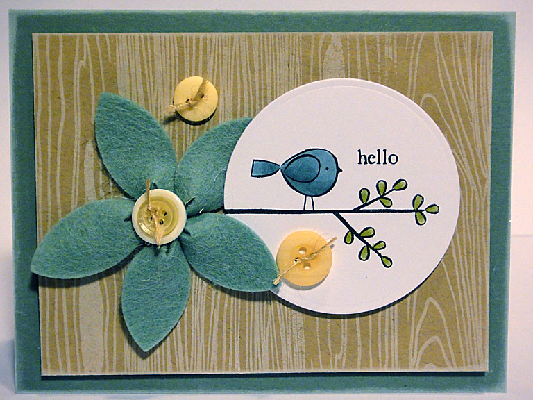 stamps: Little Bitty Bird, Background Basics: Woodgrain<br />
<br />
ink: True Black, Fresh...