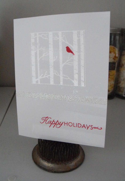 Soft Stone cardstock emobossied with White Pearl Embossing powder. Image from Through the trees,...