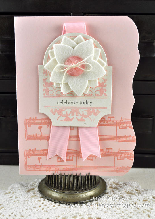 Paper: rustic cream, sweet blush<br />
Stamps: Background Basics: Sheet Music, Mat Stack 3...