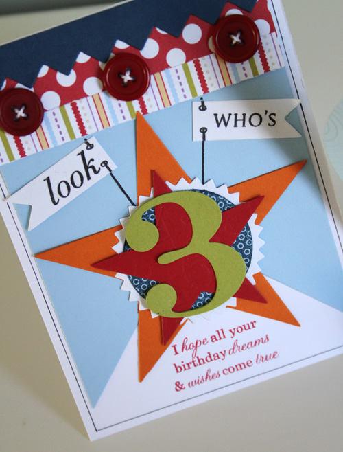 Look Who's Three<br />
<br />
Stamps: Big Birthday Wishes, 2011 Birthday Tags, Banner...