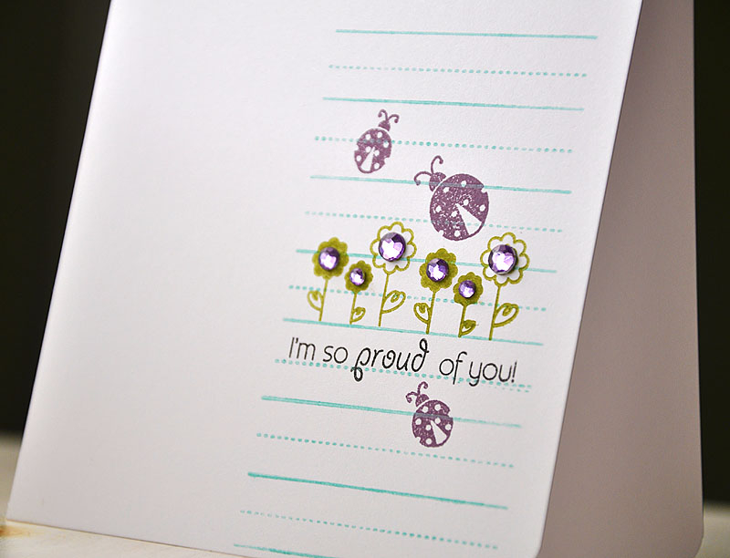 Stamps:  Way to Go Kiddo!<br />
Ink:  Aqua Mist, Simply Chartreuse, Plum Pudding &amp; True...