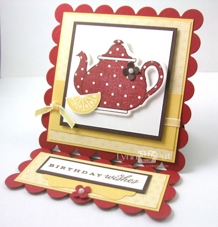 Supplies: Tea for Two, Tea for Two Additions, Teapot die, SU designer paper, Ribbon, Nesties, SU...