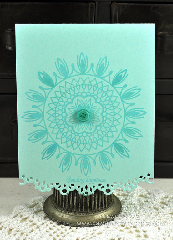 Paper: aqua mist<br />
Stamps: Delightful Doilies, Hello, Friend<br />
Ink: hawaiian shores<br...