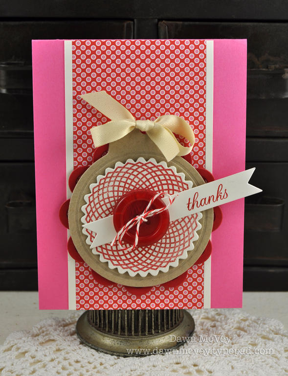 Paper: vintage cream, kraft, hibiscus burst, pure poppy, Simple Valentine<br />
Stamps:...
