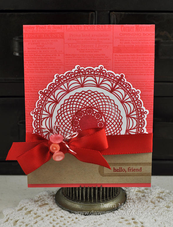 Paper: stamper's select white, kraft, berry sorbet<br />
Stamps: Delightful Doilies,...