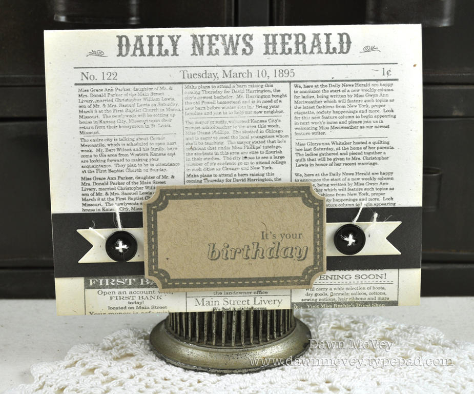 Paper: rustic cream, kraft, smokey shadow<br />
Stamps: Background Basics: Newsprint, Hello,...