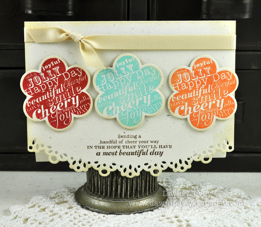 Paper: rustic cream<br />
Stamps: Hello, Friend<br />
Ink: pure poppy, hawaiian shores, orange...