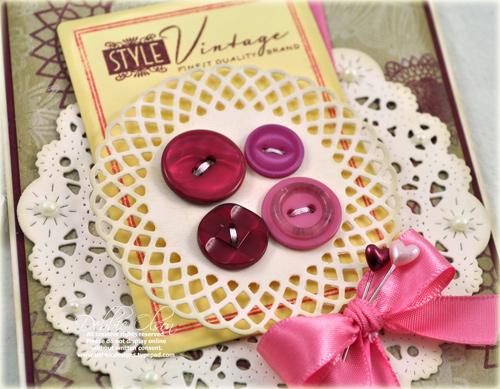 Stamps: Delightful Doilies and Button Boutique<br />
Cardstock: Kraft. Lemon Tart, Scarlet...