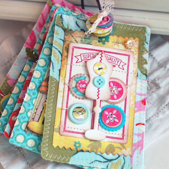 Button Boutique Fabric Album<br />
Stamps:  Button Boutique<br />
Ink:  Pure Poppy, Aqua Mist,...