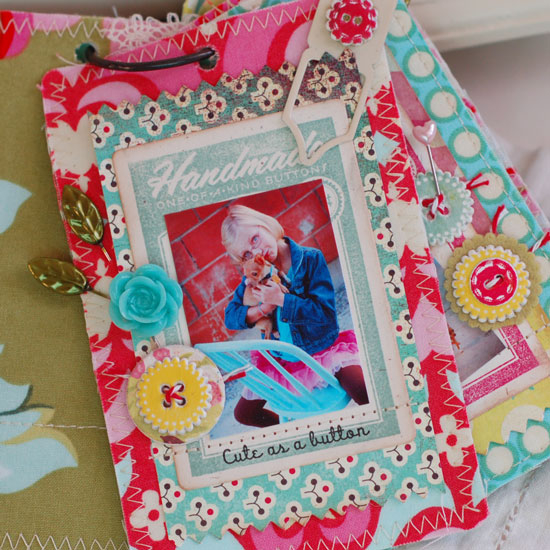 Button Boutique Fabric Album<br />
Stamps:  Button Boutique<br />
Ink:  Pure Poppy, Aqua Mist,...