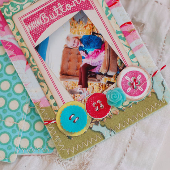 Button Boutique Fabric Album<br />
Stamps:  Button Boutique<br />
Ink:  Pure Poppy, Aqua Mist,...
