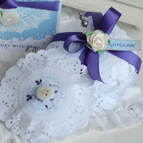 Doily Sachets:<br />
Stamps:  Just for You, Tags for Spring, Delightful Doilies<br />
Ink:...