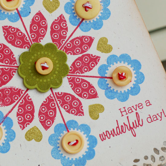 Stamps:  Flower Fusion #1<br />
Ink:  Pure Poppy, Ripe Avocado, Ballet Blue (Stampin'...