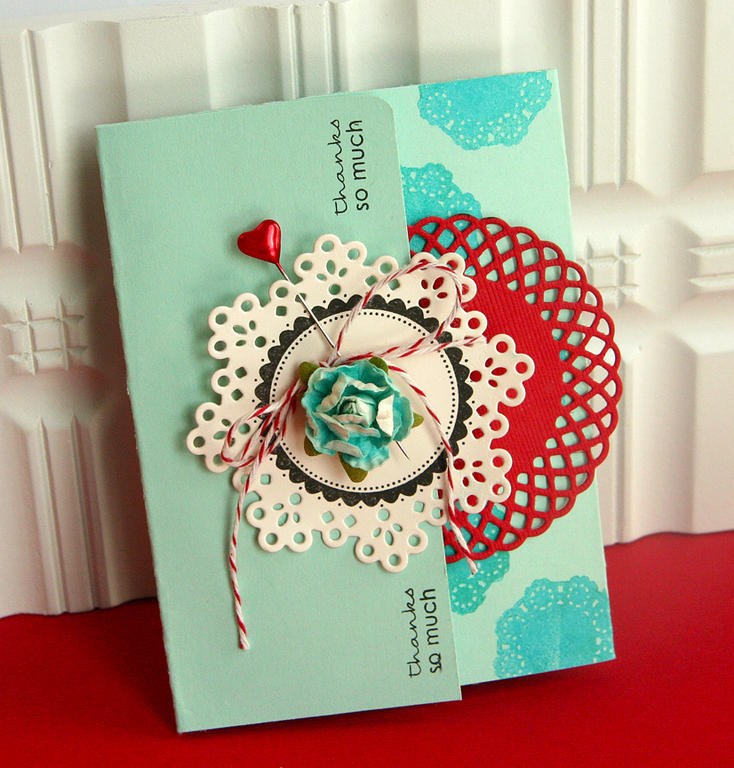 {Thanks so much card}<br />
<br />
    * STAMPS: NEW Delightful Doilies, NEW Tag Its #1...