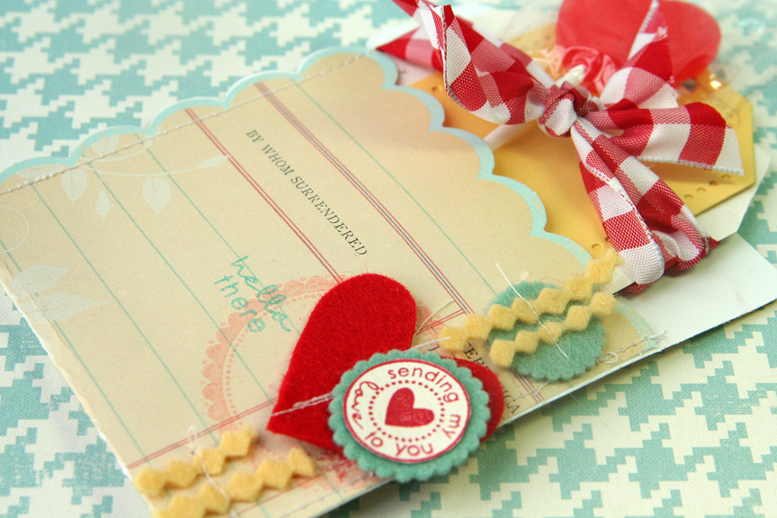 Sending My Love to You pocket card:<br />
<br />
* Stamps: Tag Its #1<br />
* Ink: Sweet...