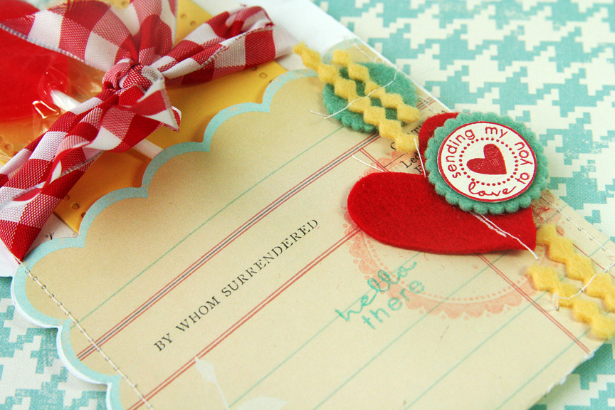 Sending My Love to You pocket card:<br />
<br />
* Stamps: Tag Its #1<br />
* Ink: Sweet...