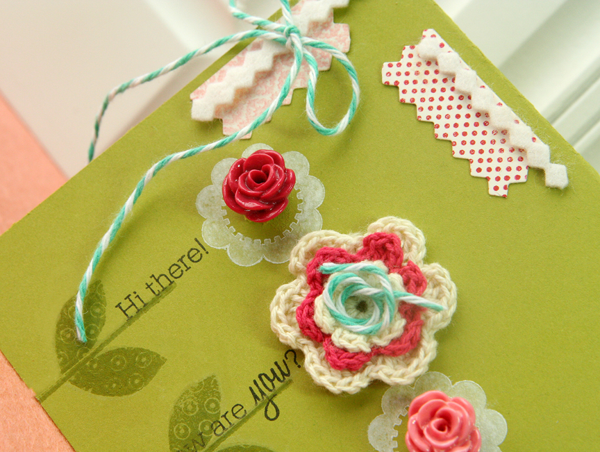 Hi There card:<br />
<br />
* Stamps: Flower Fusion #1, Bitty Background Blocks<br />
* Ink:...