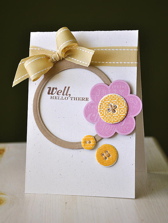 Stamps:  Hello, Friend, Bitty Background Block &amp; Button Boutique<br />
Ink:  Summer...