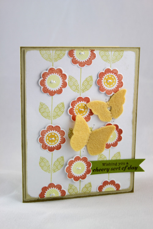 Wishing You a Cheerful Day<br />
<br />
Stamps: Floral Fusion #1, Hello Friend, Button...