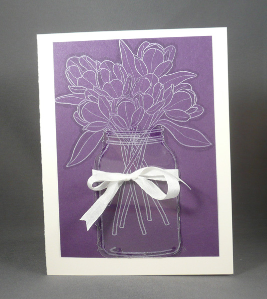 Friendship Jar with Tulips, Royal Velvet, Fresh Snow Ink, Friendship Jar Die used on a sheet the...