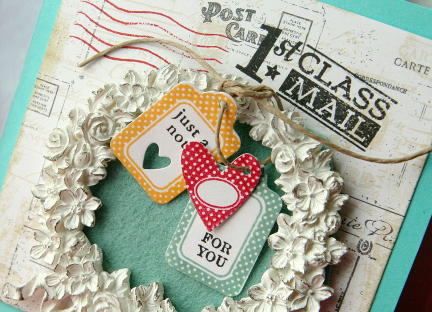 Papertrey Ink supplies used:<br />
Postmarks paper<br />
Aqua Mist cardstock<br />
Tiny Tags...