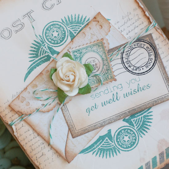 Stamps:  Postmarks, Background Basics: Text Style, Sending You<br />
Ink:  Smokey Shadow, True...