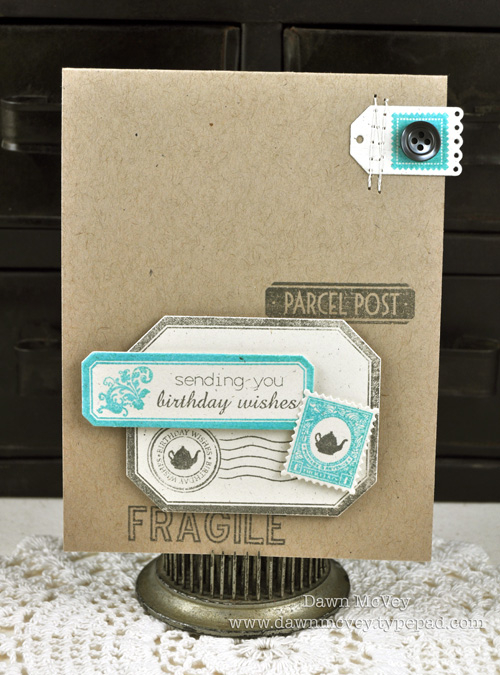 Paper: rustic cream, kraft<br />
Stamps: Label Basics, Sending You, Postmarks, Tiny Tags<br />...