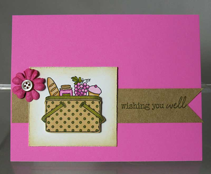 I created this card for the Make It Monday #5 challenge:  Distressing.  The Vintage Picnic set...