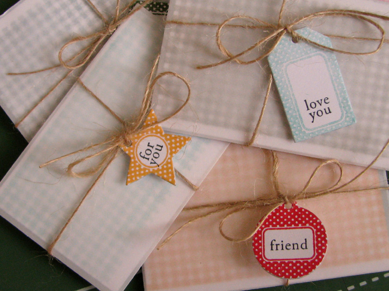 {Tiny Tags} tiny notes <br />
Stamps - Tiny Tags, Background Basics: Gingham, Ribbon Tails <br...