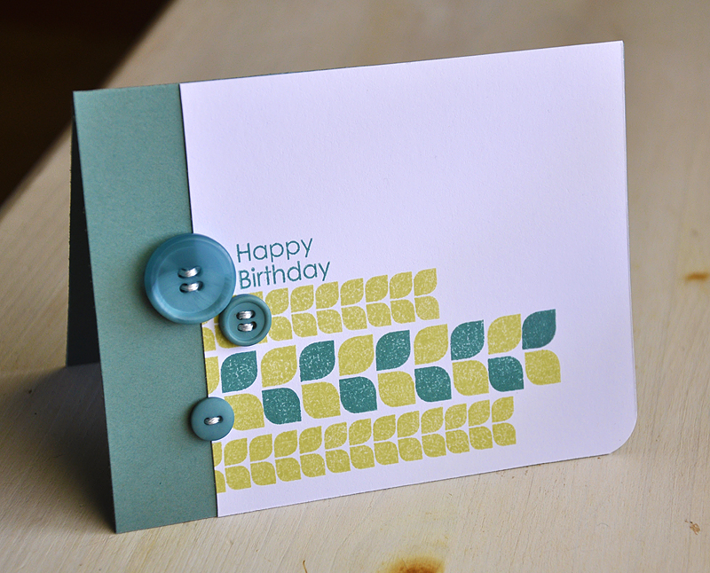 Stamps:  Modern Basics<br />
Ink:  Spring Moss &amp; Ocean Tides<br />
Cardstock:  Ocean Tides...