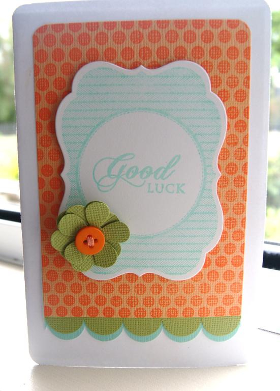 Card Reads: Good Luck<br />
PTI products used: Stamps (Mega Mixed Messages, Mat Stack 4, Polka...