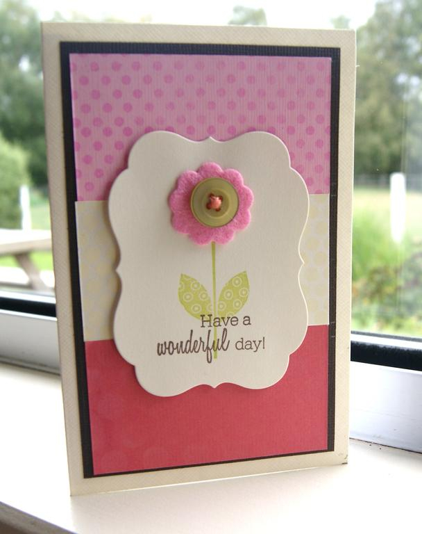 Card Reads: Have a Wondeful day!<br />
PTI products used: Stamps (Polka Dot Basics II, Flower...