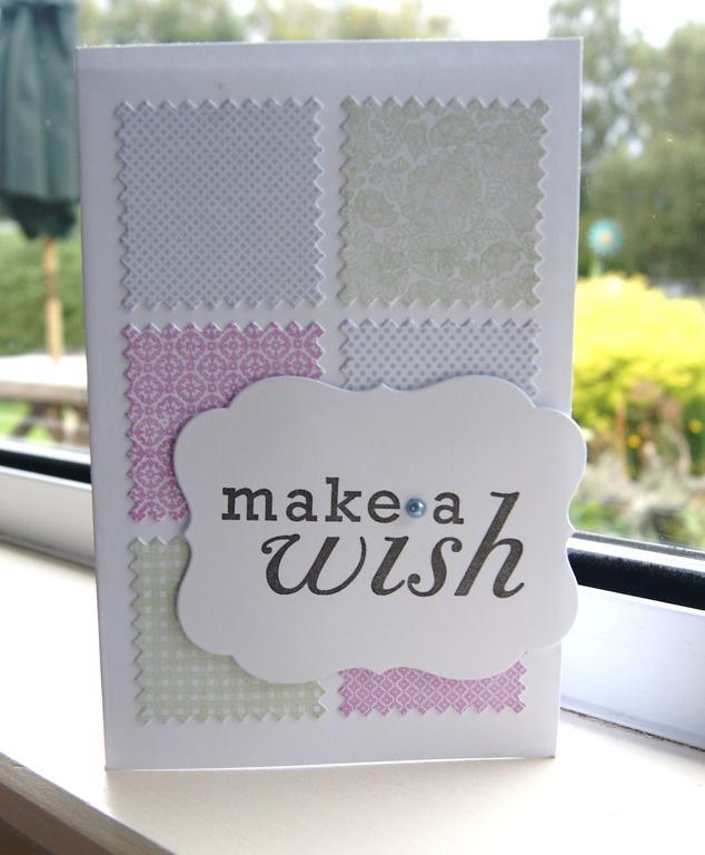 Card reads: make a Wish<br />
PTI products used: Bitty Background Blocks Stamp set, and...