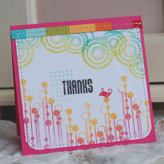 Stamps:  Grunge Me<br />
Ink:  Summer Sunrise, Raspberry Fizz, Simply Chartreuse, Hawaiian...