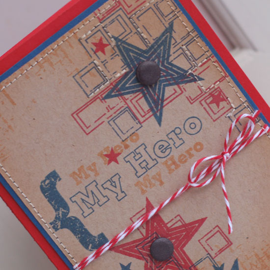 My Hero<br />
Stamps:  My Hero, My Dad<br />
Ink:  Enchanted Evening, pure Poppy, Distress Tea...