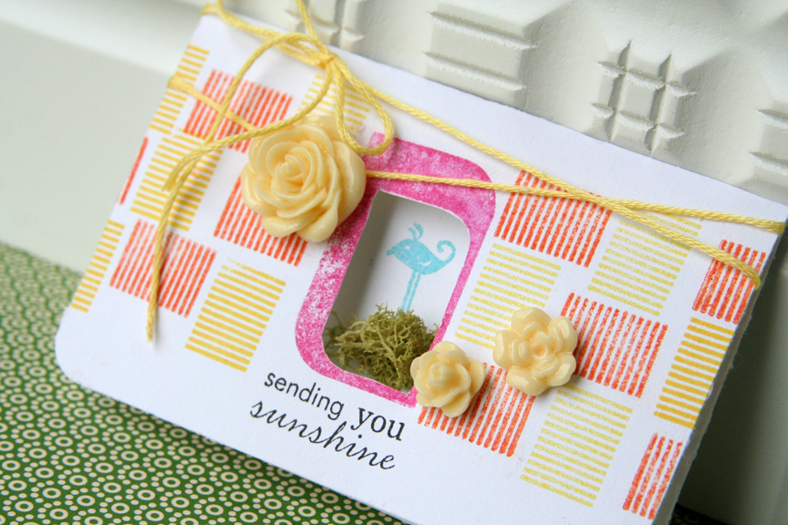 Sending You Sunshine card:<br />
Stamps: Grunge Me, Tag Its #3<br />
Ink: Orange Zest, True...
