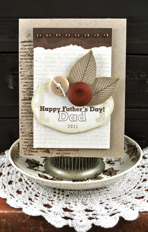 Paper: kraft, rustic cream, dark chocolate<br />
Stamps: My Hero, My Dad, Leaf Prints, Library...