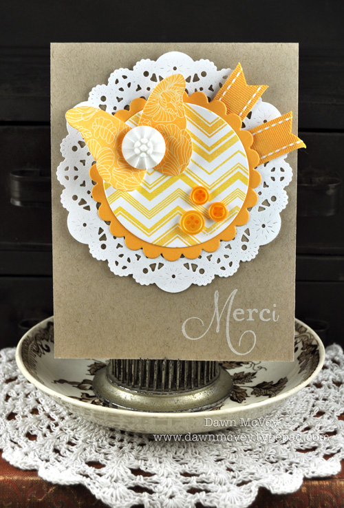 Paper: kraft, stamper's select white, summer sunrise, In Bloom<br />
Stamps: Background...