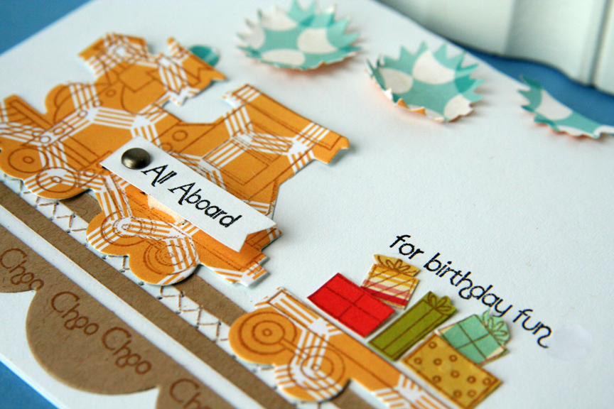 Stamps: Train Tracks<br />
Ink: brown from my stash<br />
Paper: Studio Calico, kraft and...