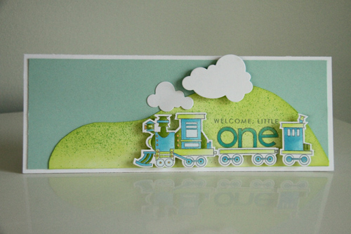 Welcome Little One<br />
<br />
Stamps: Train Tracks, Baby Button Bits<br />
Copics<br />...
