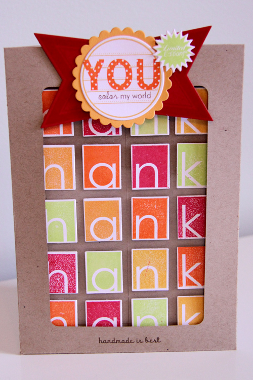 Hank Sticker Card:<br />
<br />
Stamps: Alpha-blocks, Button Boutique, All About You, Mini...