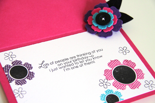 Sophia Sticker Card:<br />
<br />
Stamps: Alpha-blocks, Inside/Out: Birthday, Beautiful Blooms...