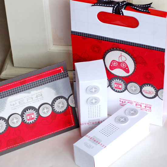 Stamps:  Boy Basics: Game On, Grunge Me, Boy Basics: Out of this World (number strip on treat...