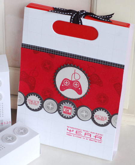 Stamps:  Boy Basics: Game On, Grunge Me, Boy Basics: Out of this World (number strip on treat...