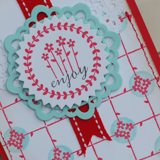 Stamps:  Tag-its #3, Polka Dot Basics<br />
Ink:  Pure Poppy, Aqua Mist, True Black<br />...