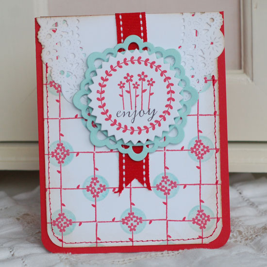 Stamps:  Tag-its #3, Polka Dot Basics<br />
Ink:  Pure Poppy, Aqua Mist, True Black<br />...