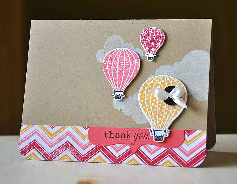 Stamps: Up, Up &amp; Away &amp; Background Basics: Chevron Stripes<br />
Ink: Fresh Snow,...