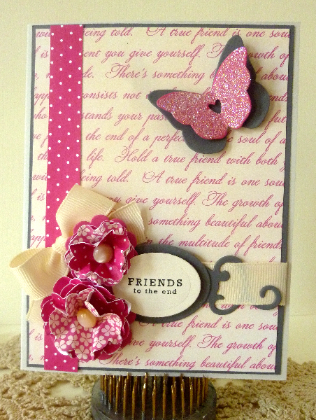 Card was made for a color challenge asking for a bright pink, gray and cream color. Buffed the...