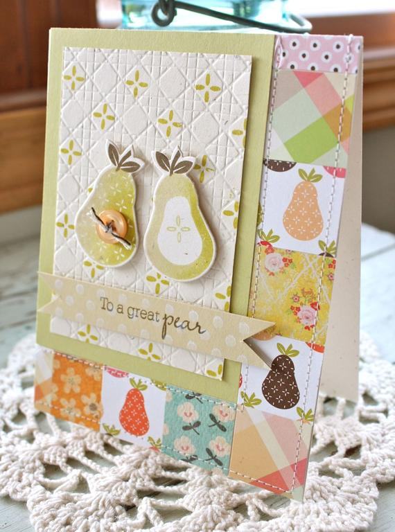 Stamps:Fruit Fusion: Pear, Polka Dot Basics<br />
Ink:Ripe Avocado, Dark Chocolate<br />...